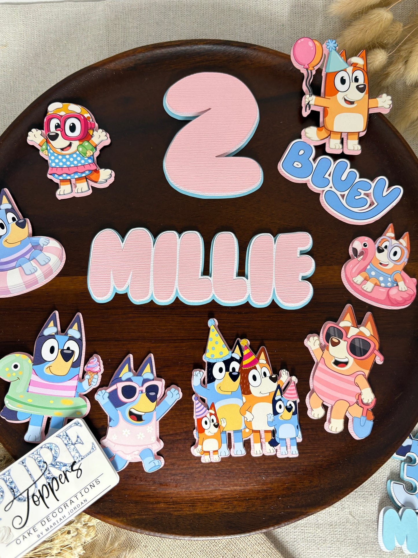 Bluey Swimming Cake Topper Set | Personalised Pool Party Birthday Decorations
