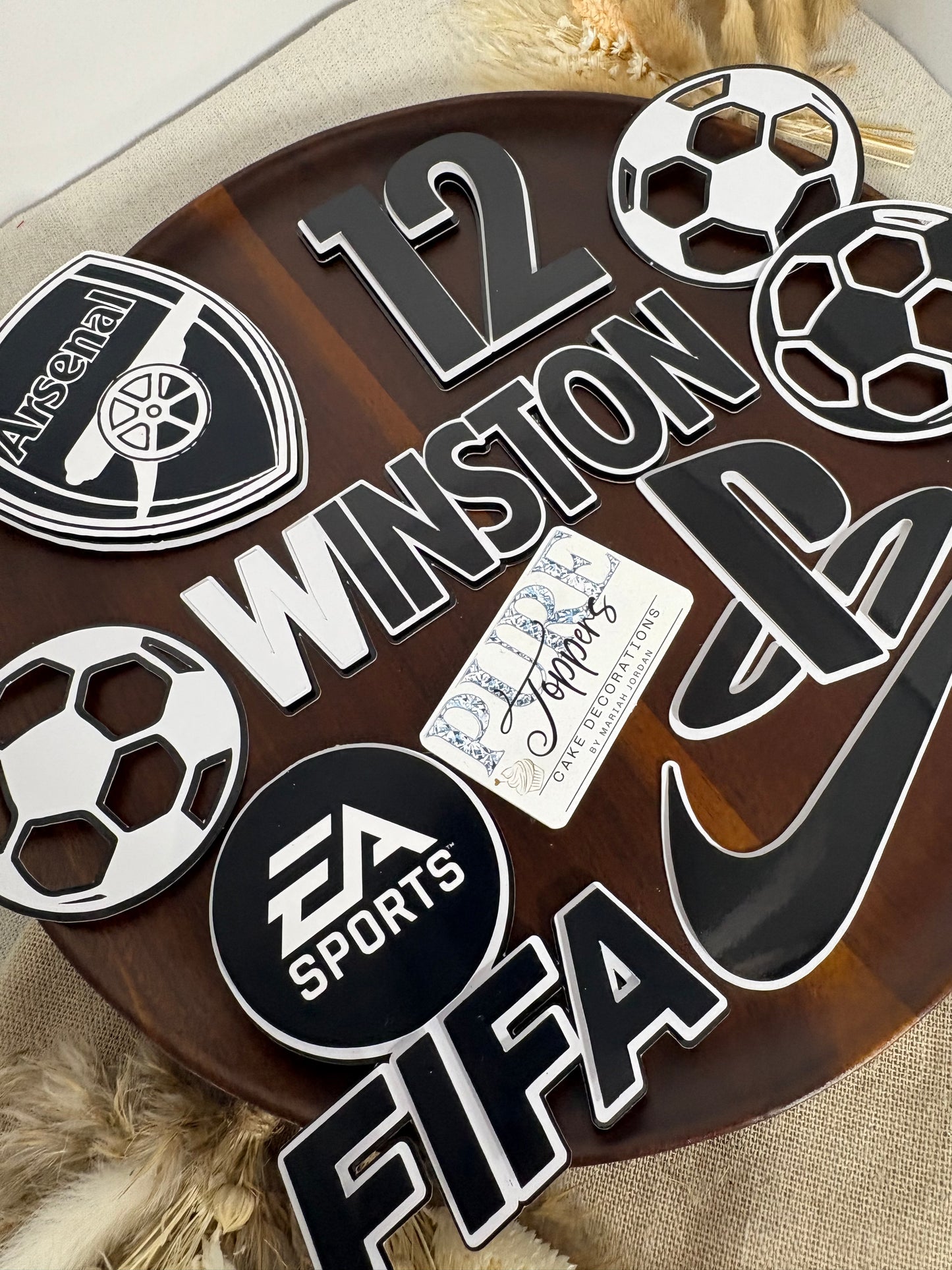 Arsenal FC Birthday Cake Topper – Custom Gaming & Nike Theme Cake Decoration - Black & White