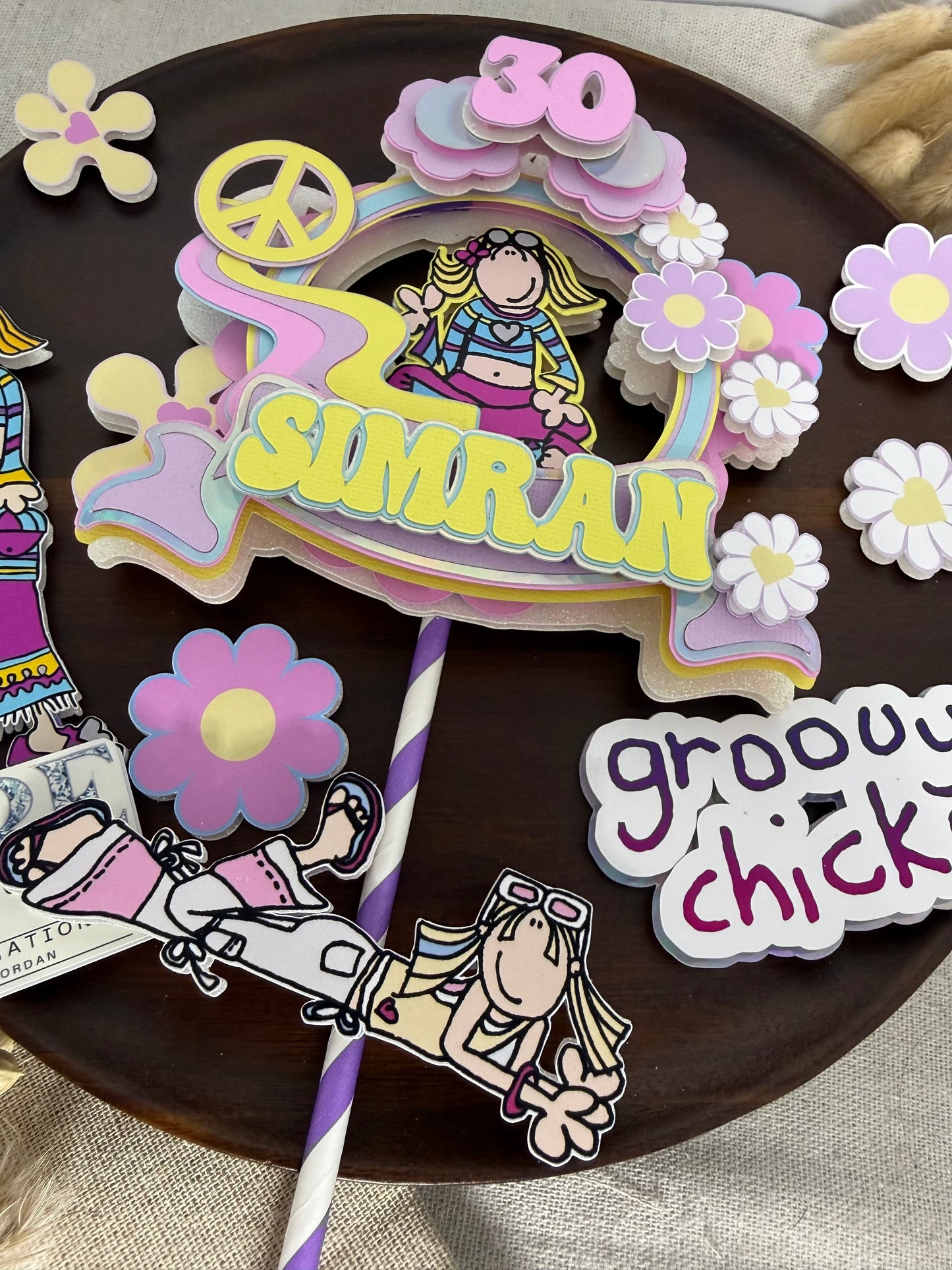 Groovy Chick Pastel Cake Topper & Charm Set | Personalised 3D Layered Birthday Cake Decorations