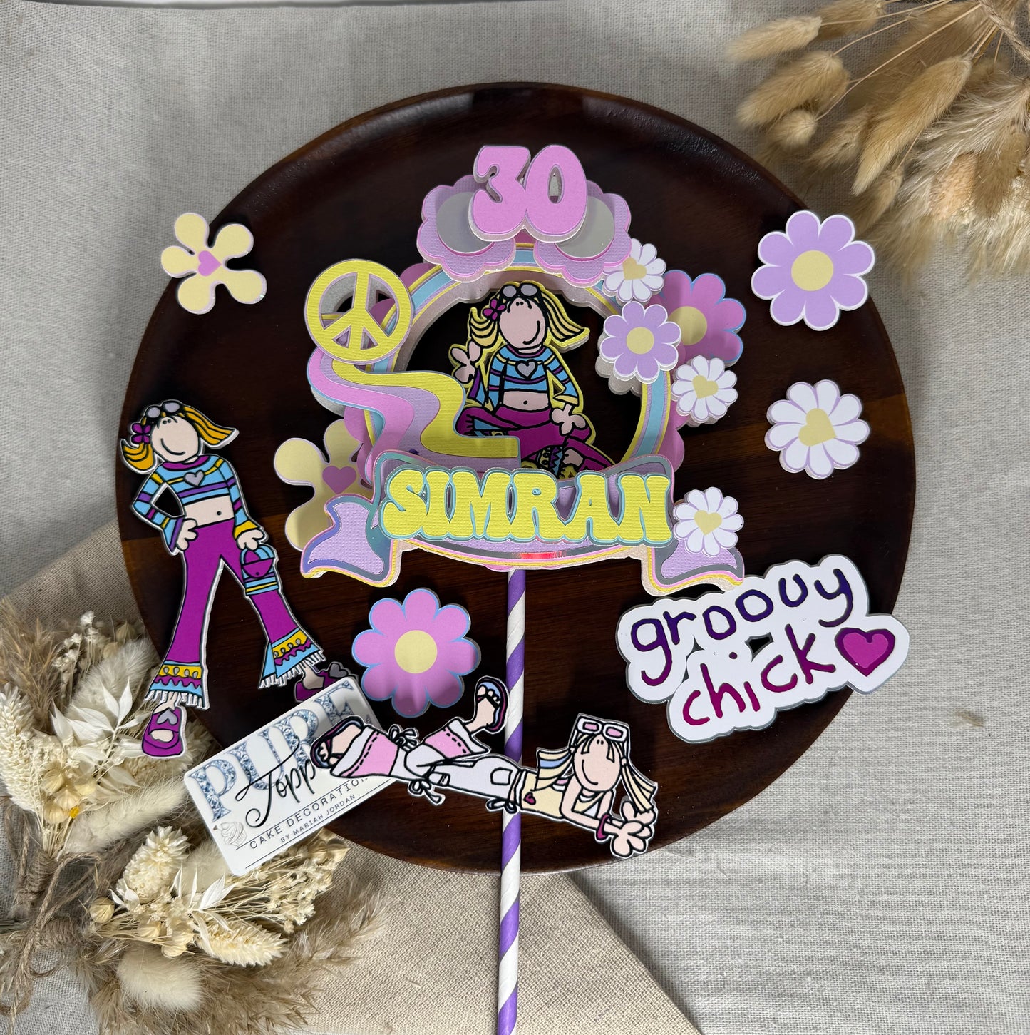 Groovy Chick Pastel Cake Topper & Charm Set | Personalised 3D Layered Birthday Cake Decorations