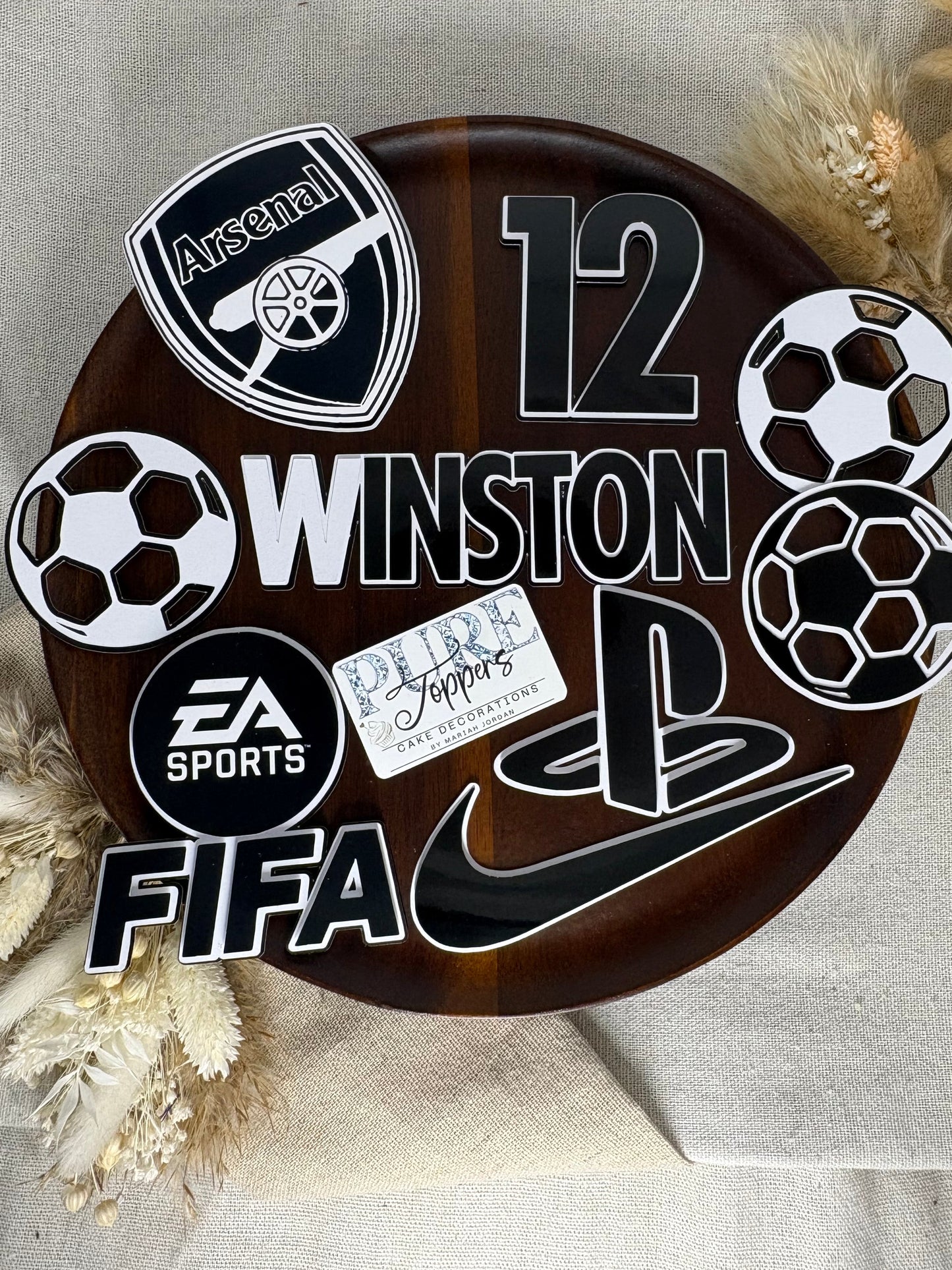 Arsenal FC Birthday Cake Topper – Custom Gaming & Nike Theme Cake Decoration - Black & White