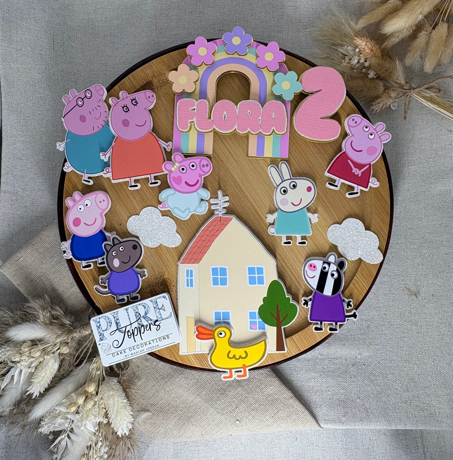 Personalised Peppa Pig & Family Cake Topper | Peppa Pig Birthday Cake Decoration | Custom Name & Age Cake Charm