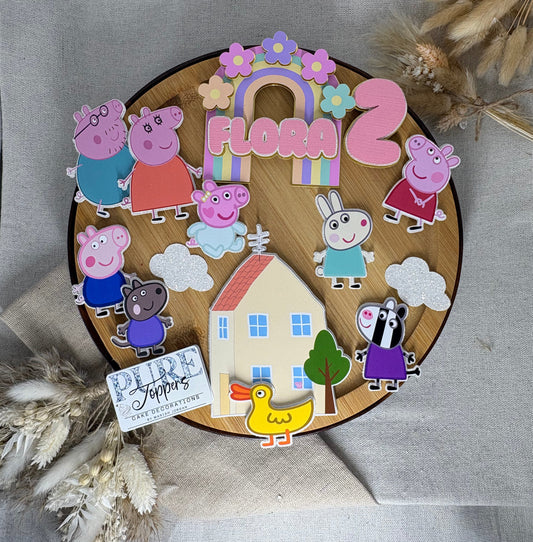 Personalised Peppa Pig & Family Cake Topper | Peppa Pig Birthday Cake Decoration | Custom Name & Age Cake Charm