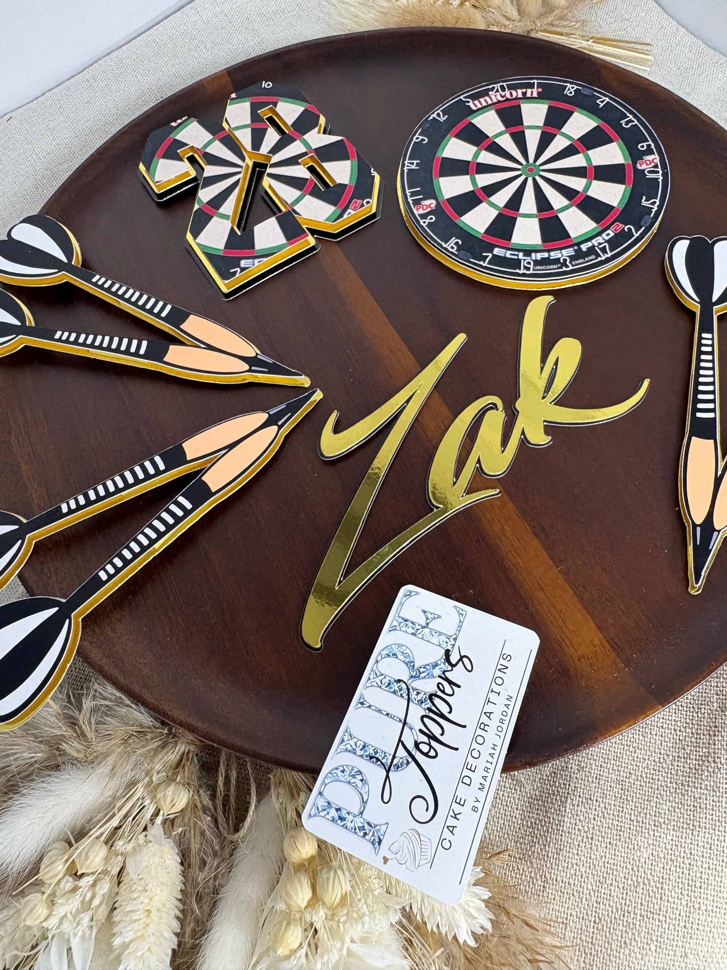 Personalised Darts Cake Topper – Custom Name & Age Dartboard Birthday Decoration