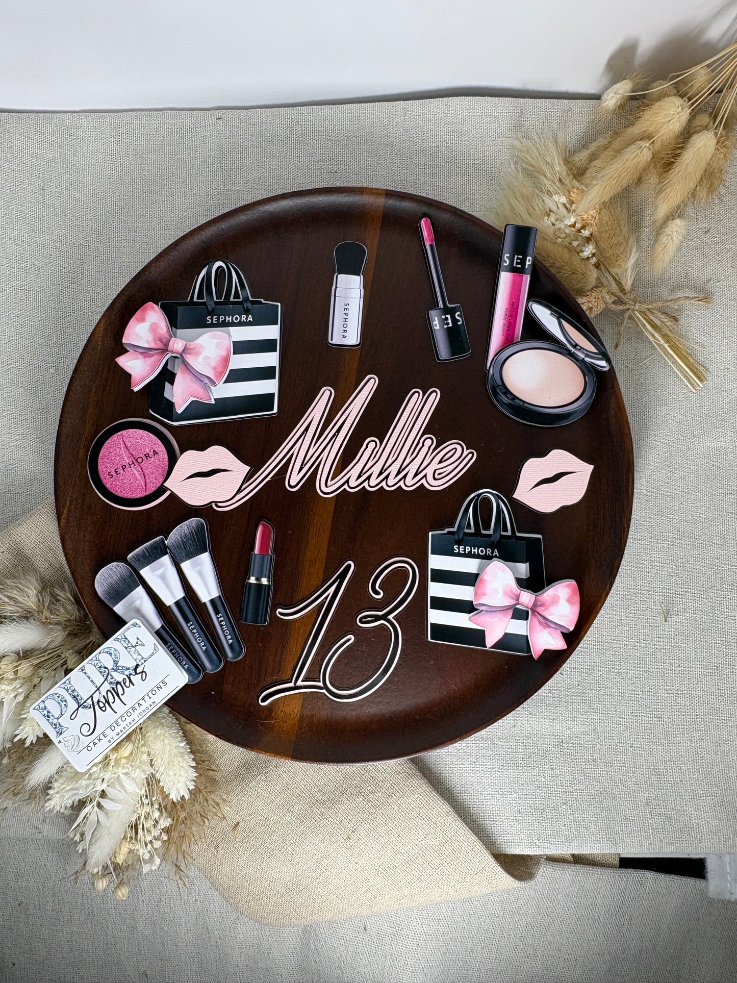 Makeup Cake Topper Set with Personalised Name & Age – Sephora Inspired Beauty Birthday Cake Decoration