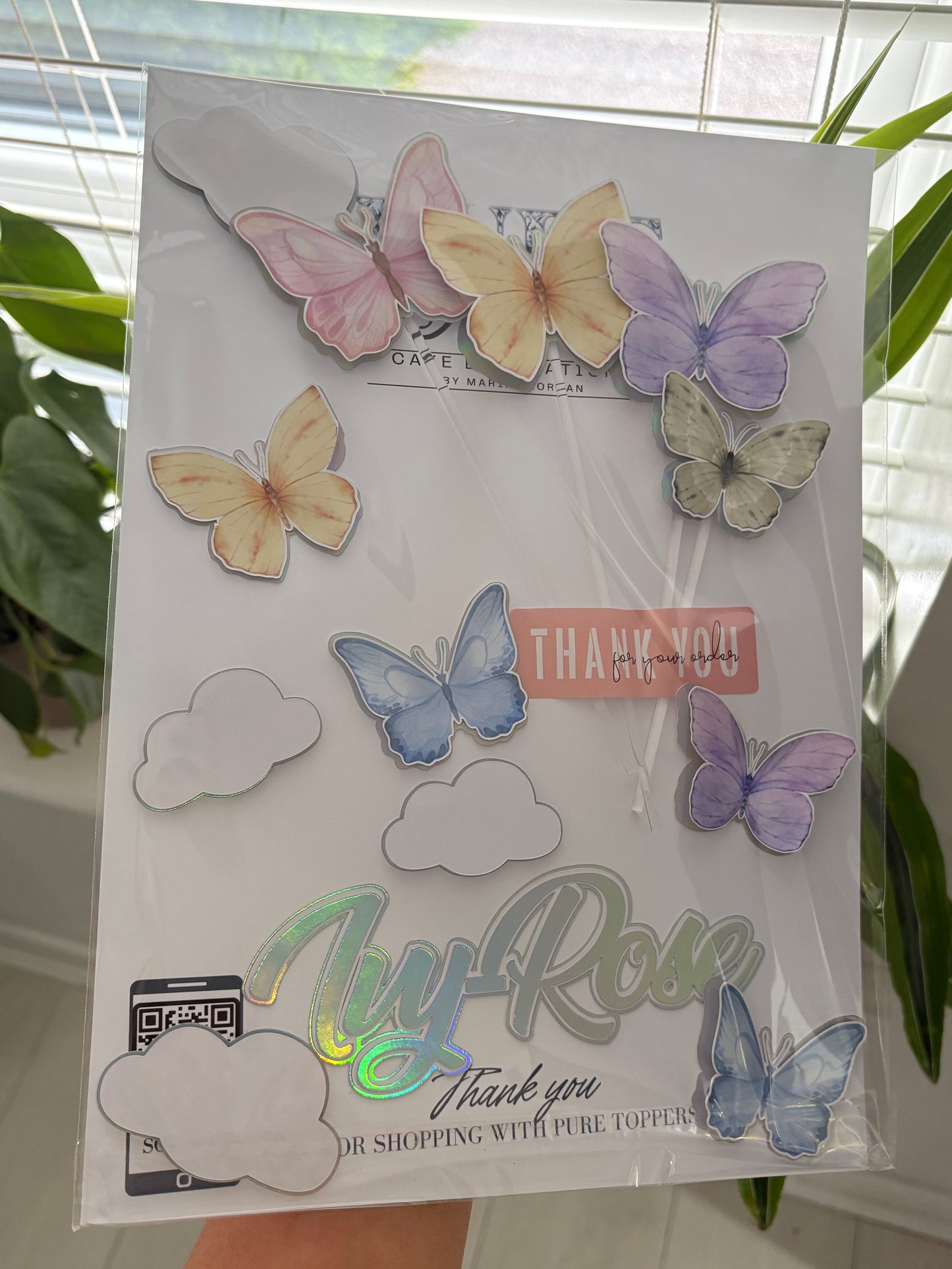 Personalised Butterfly Cake Topper Set – Custom Name & Age 3D Holographic Cake Decorations