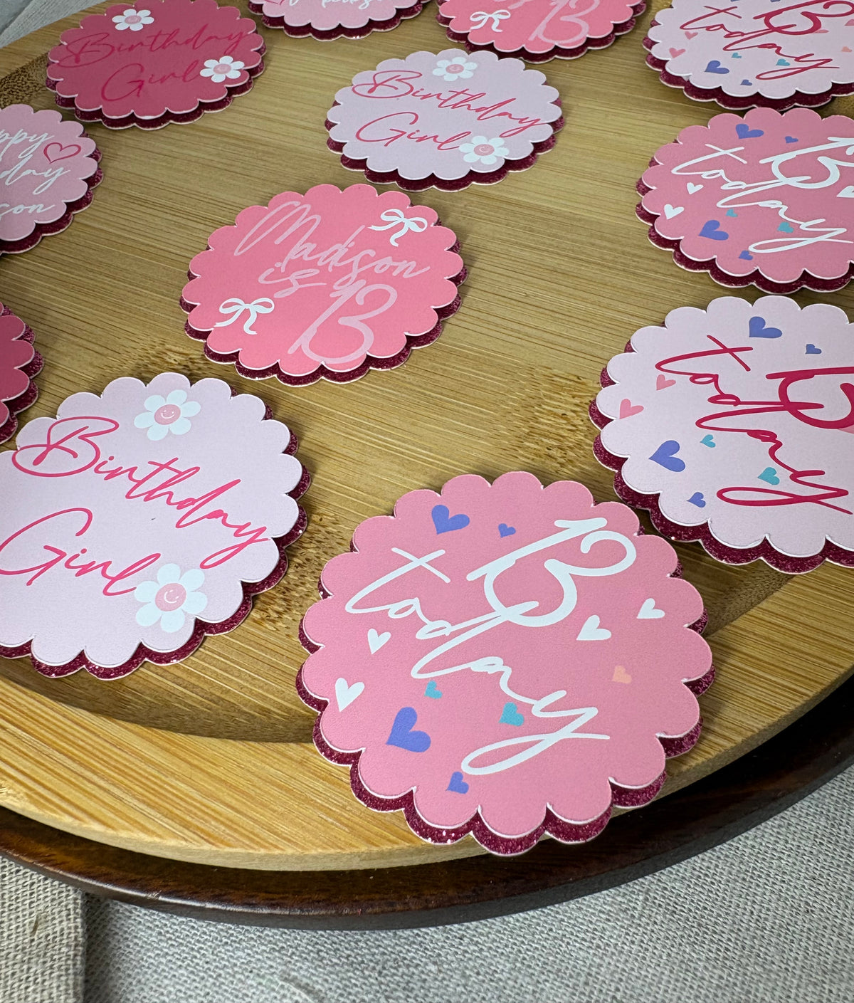 Personalised cupcake toppers, birthday girl cupcake toppers, girly cupcake toppers, and cupcake decorations.
