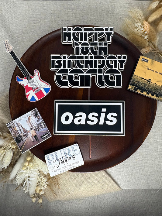 Personalised Oasis Cake Topper – Custom Music Cake Decorations, Oasis Band Birthday Cake Topper, Britpop Party Decor, Rock Themed Cake Decoration