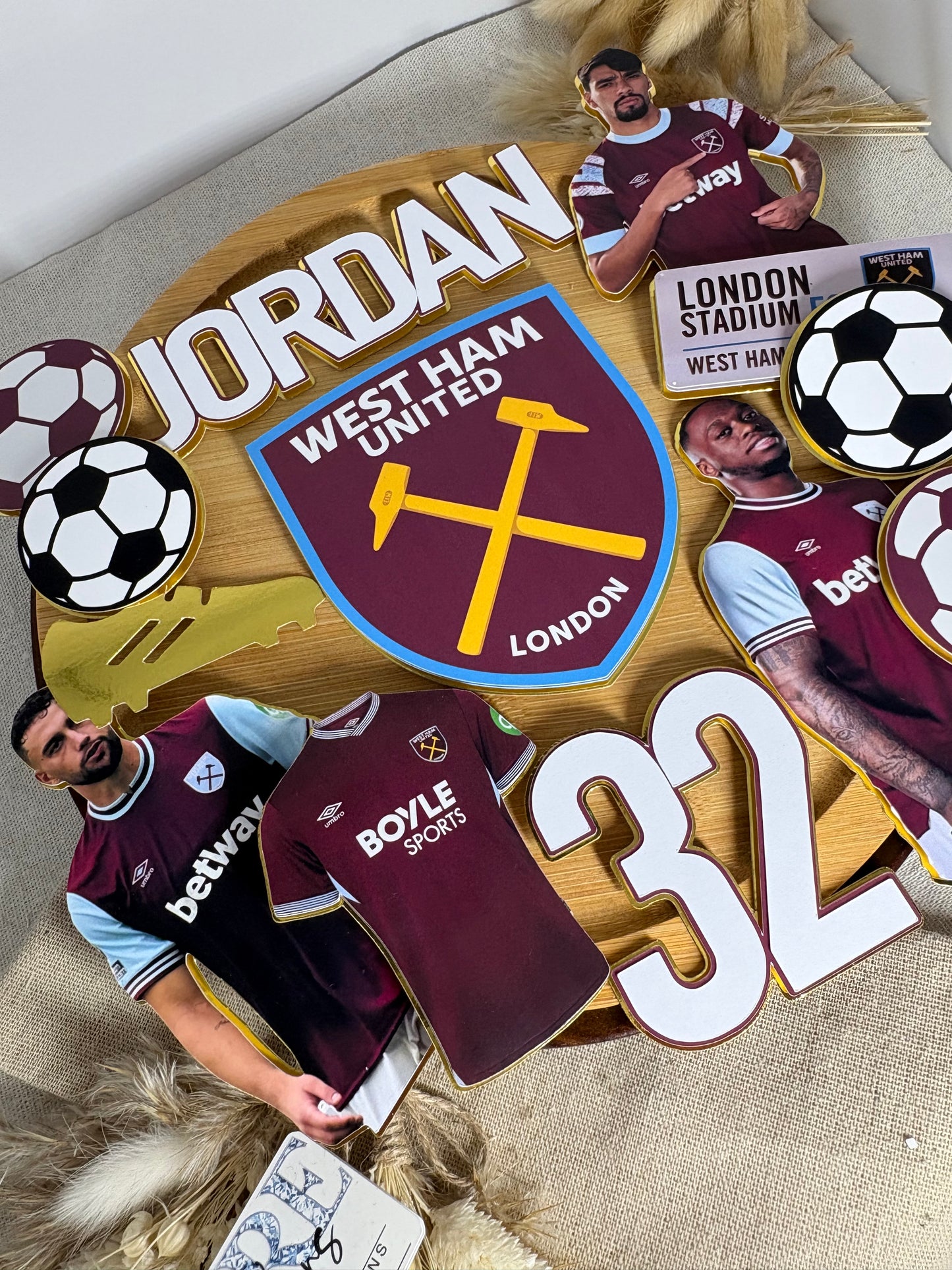 Personalised West Ham United Inspired Cake Topper | Football Birthday Cake Decoration | Custom Name & Age Cake Charm