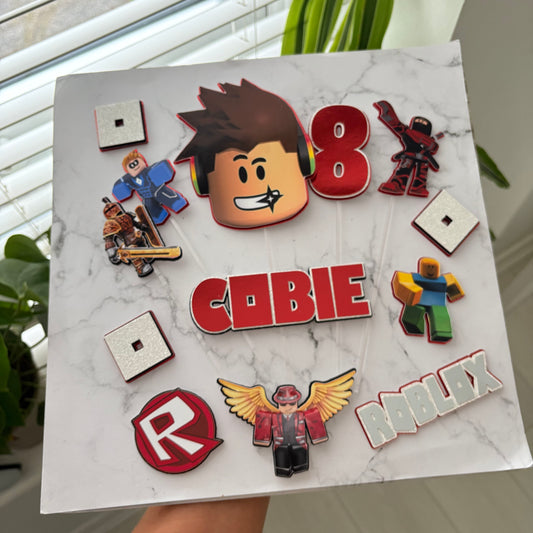 Roblox Cake Topper | Personalised Gamer Birthday Decoration | Custom Name & Age Cake Topper (Copy)