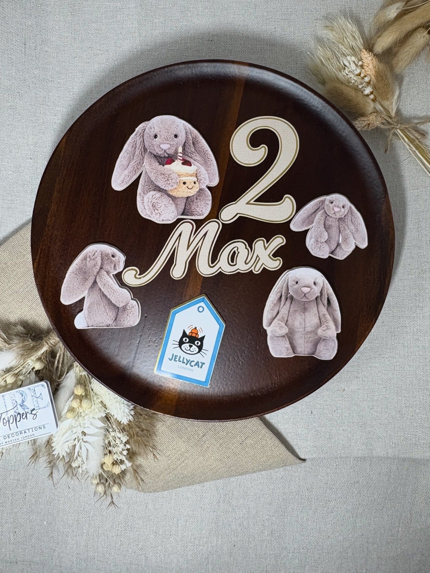 Personalised Jellycat Badge Cake Topper Set – Custom Name & Age Birthday Decoration