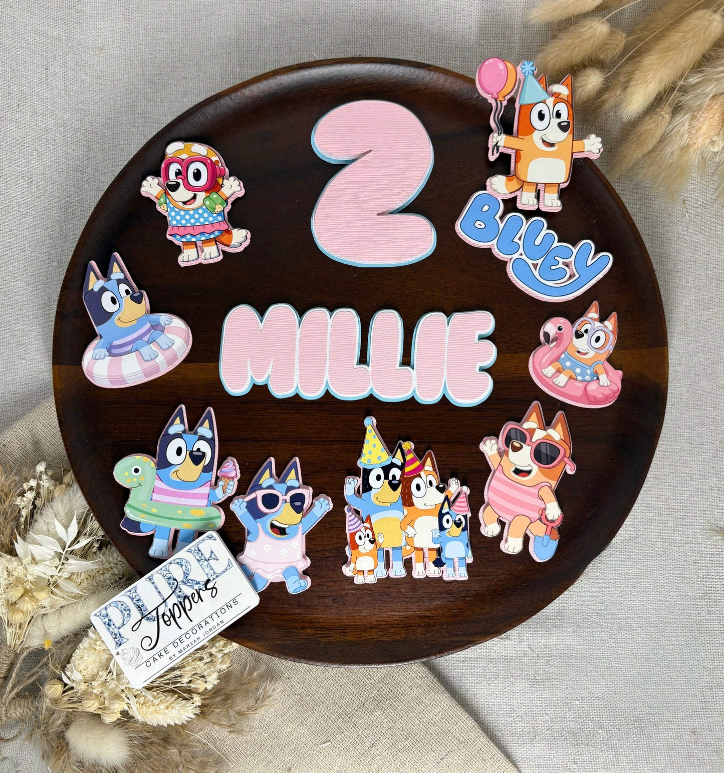 Bluey Swimming Cake Topper Set | Personalised Pool Party Birthday Decorations