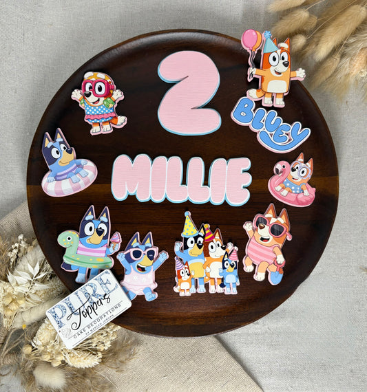 Bluey Swimming Cake Topper Set | Personalised Pool Party Birthday Decorations