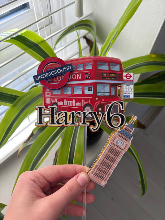 London Bus Cake Topper, Personalised London Bus Cake Topper, London Cake Decorations. Cake Topper