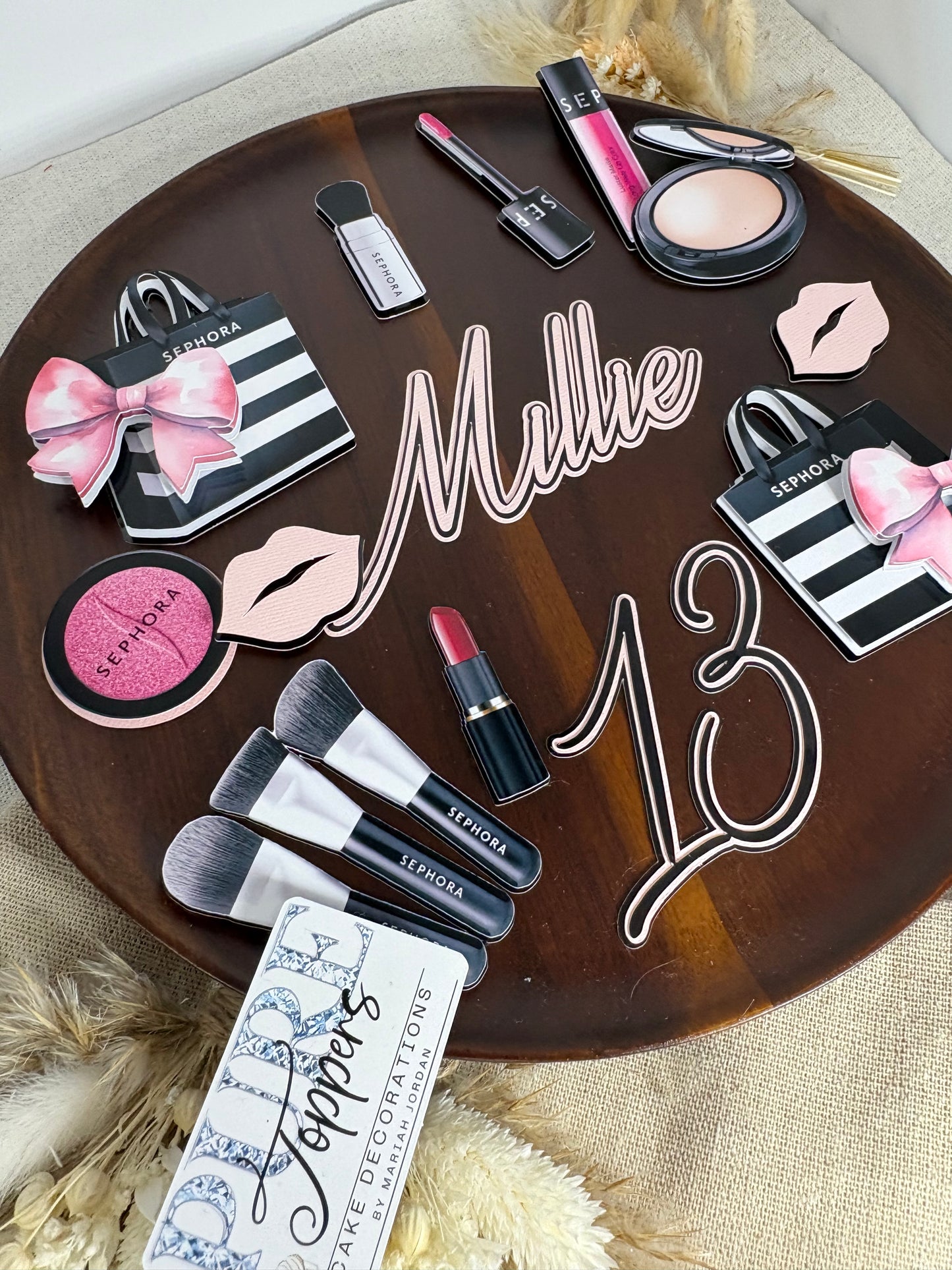 Makeup Cake Topper Set with Personalised Name & Age – Sephora Inspired Beauty Birthday Cake Decoration