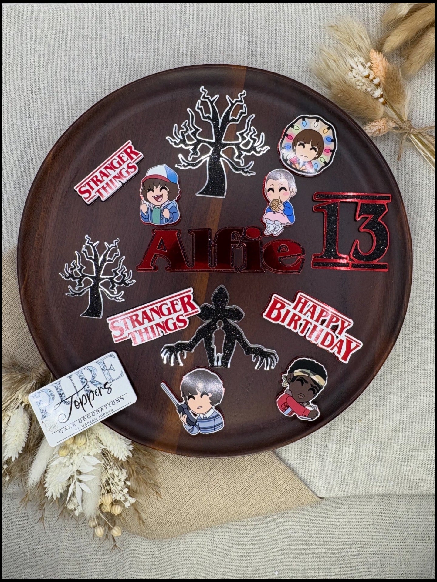 Stranger Things Cake Topper – Personalised Name & Age Birthday Decoration -Stranger Things Birthday Cake Topper