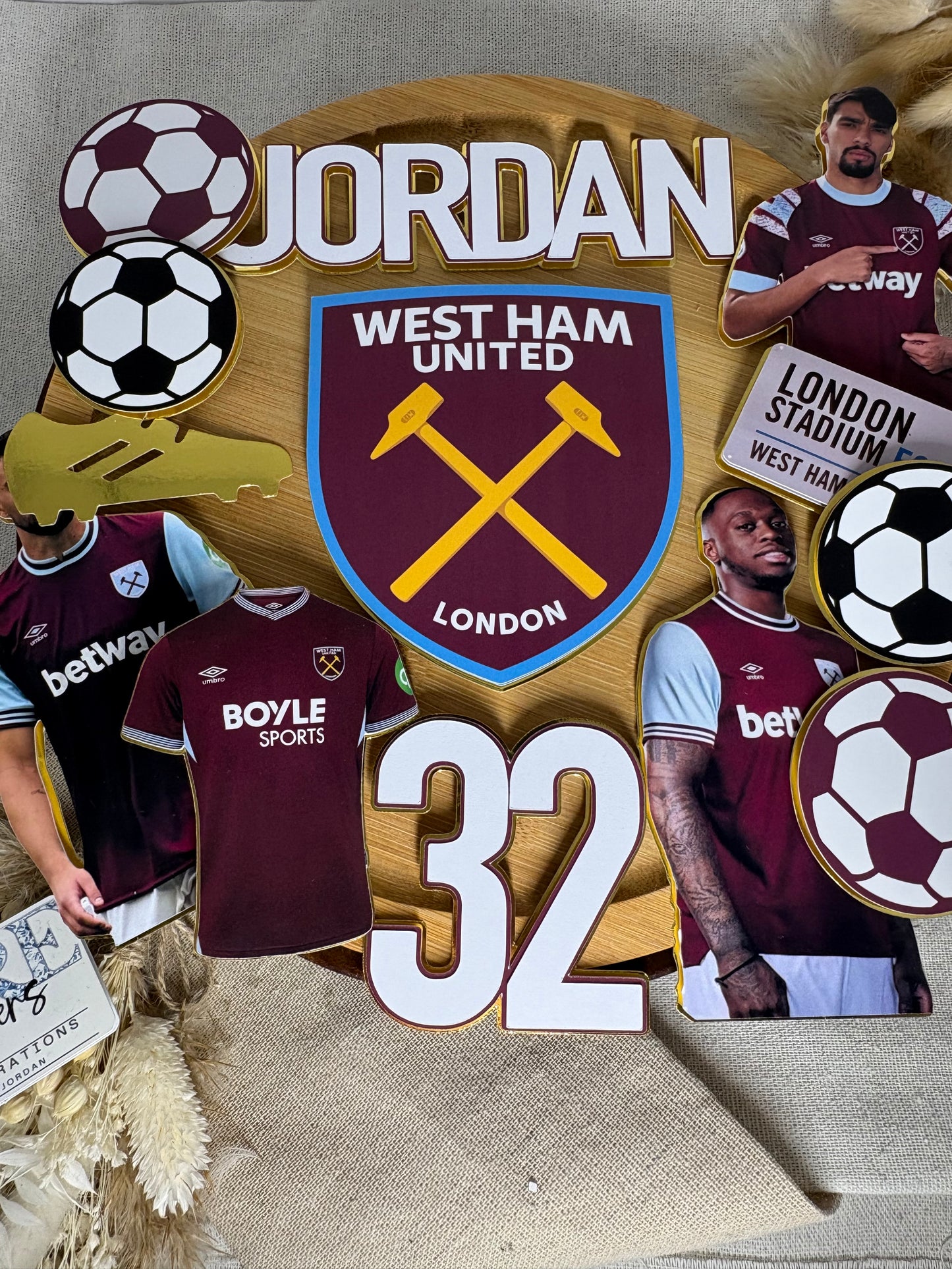 Personalised West Ham United Inspired Cake Topper | Football Birthday Cake Decoration | Custom Name & Age Cake Charm
