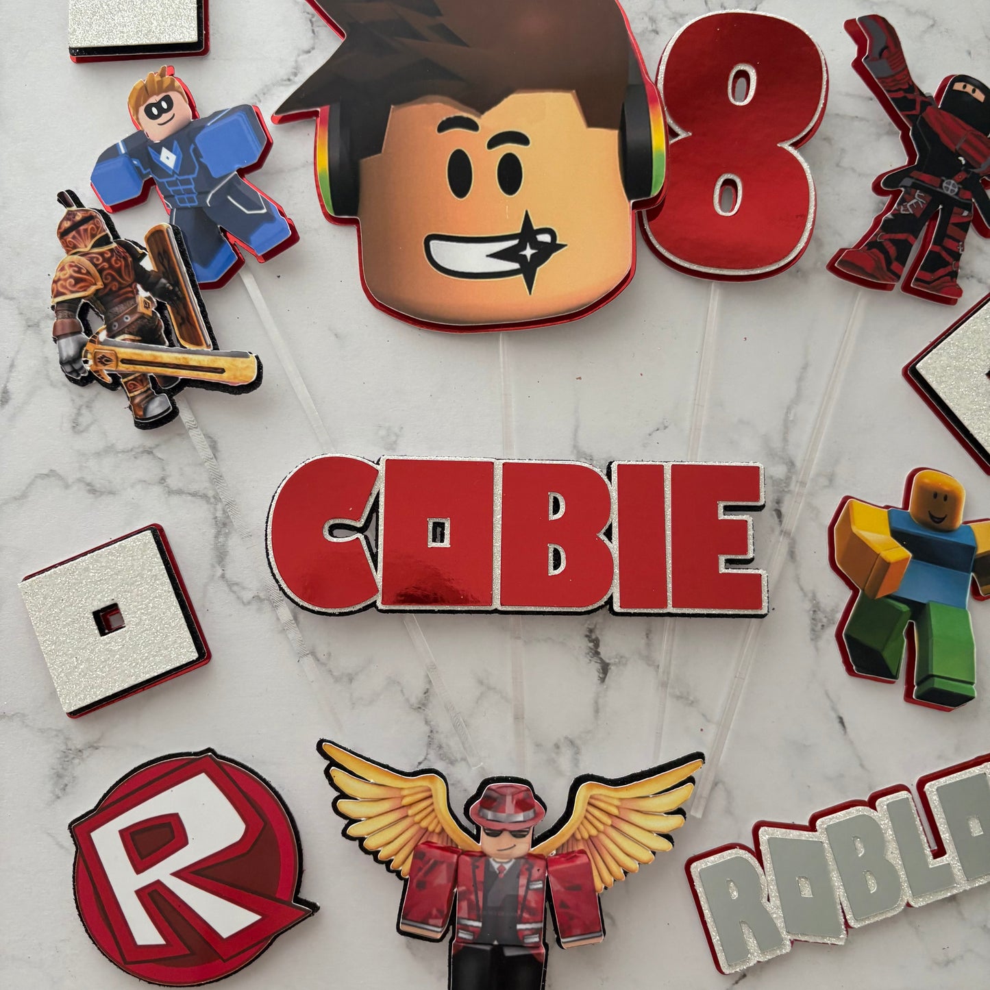 Roblox Cake Topper | Personalised Gamer Birthday Decoration | Custom Name & Age Cake Topper (Copy)