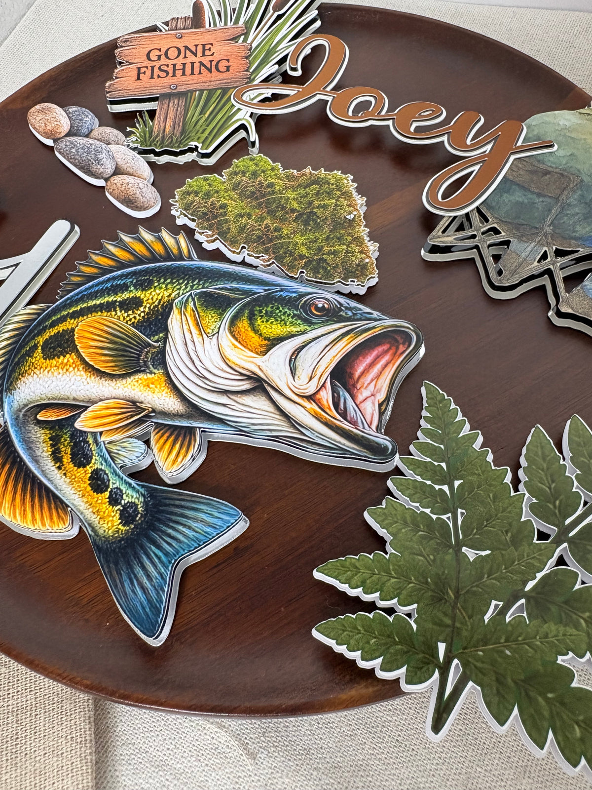 Personalised Fishing Cake Topper _ Gone Fishing Birthday Decorations