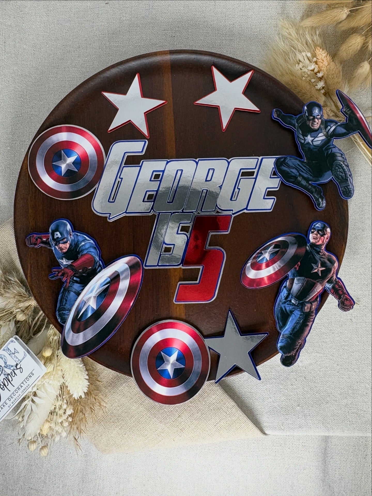 Captain America Cake Topper | Avengers Superhero Birthday Cake Decoration | Captain America Party Cake Charm | Kids Superhero Cake Topper