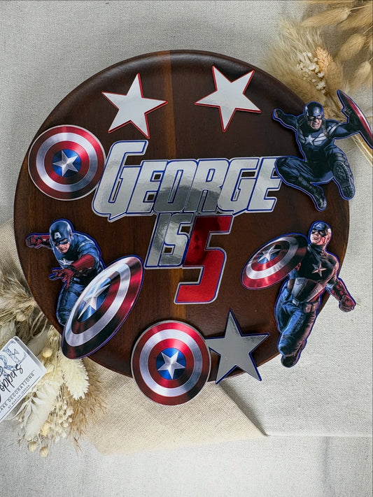 Captain America Cake Topper | Avengers Superhero Birthday Cake Decoration | Captain America Party Cake Charm | Kids Superhero Cake Topper