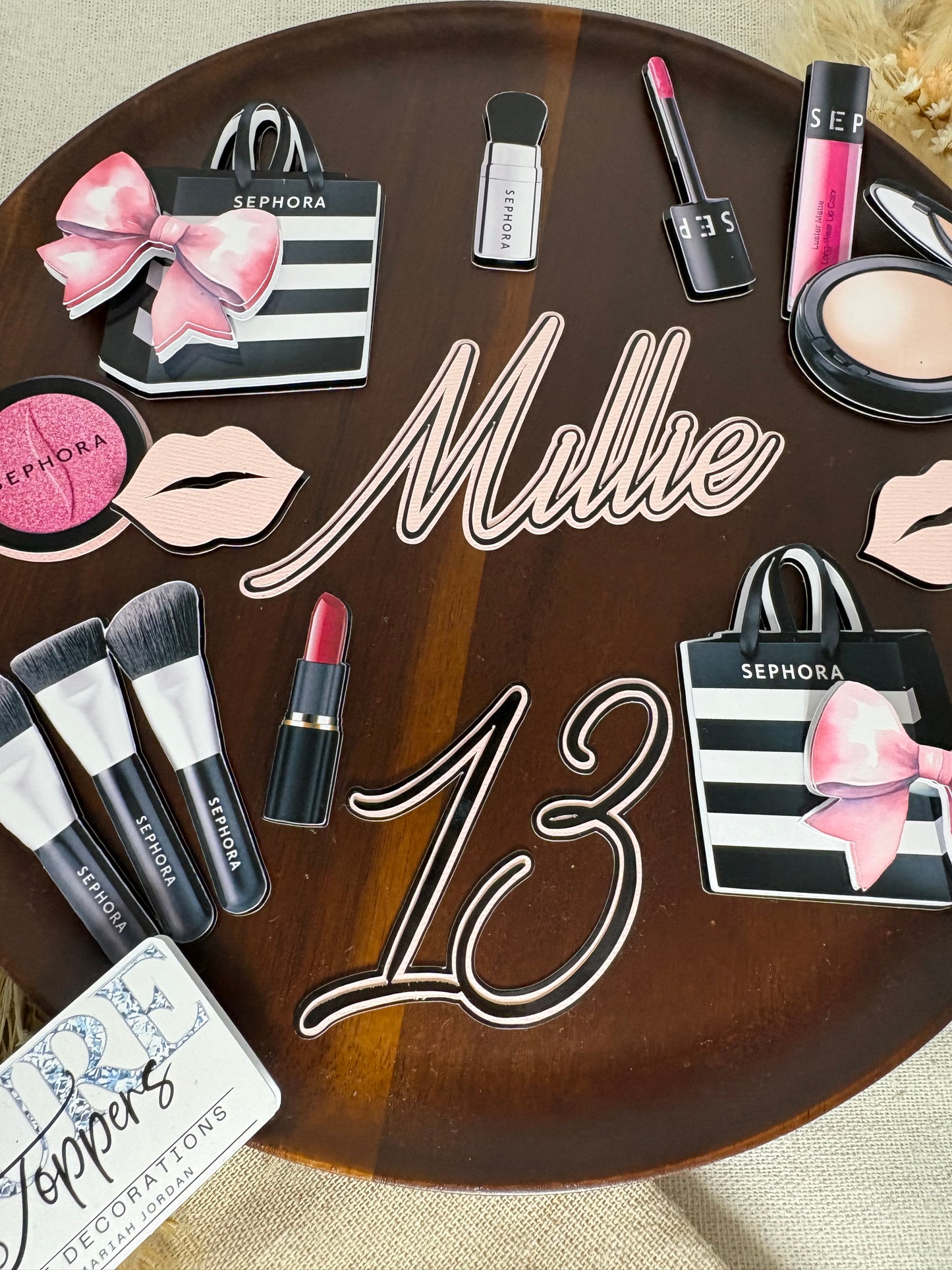 Makeup Cake Topper Set with Personalised Name & Age – Sephora Inspired Beauty Birthday Cake Decoration