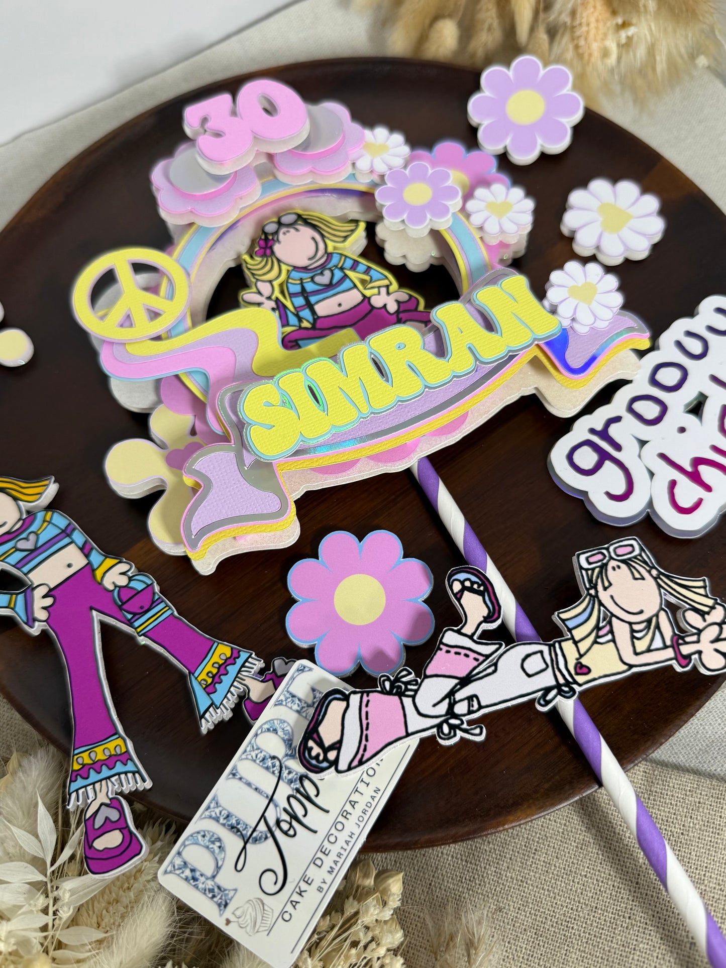 Groovy Chick Pastel Cake Topper & Charm Set | Personalised 3D Layered Birthday Cake Decorations