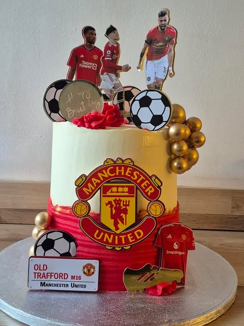 Manchester United Football Cake Topper – Personalised Man U Badge Cake Decoration, Custom Football Birthday Topper