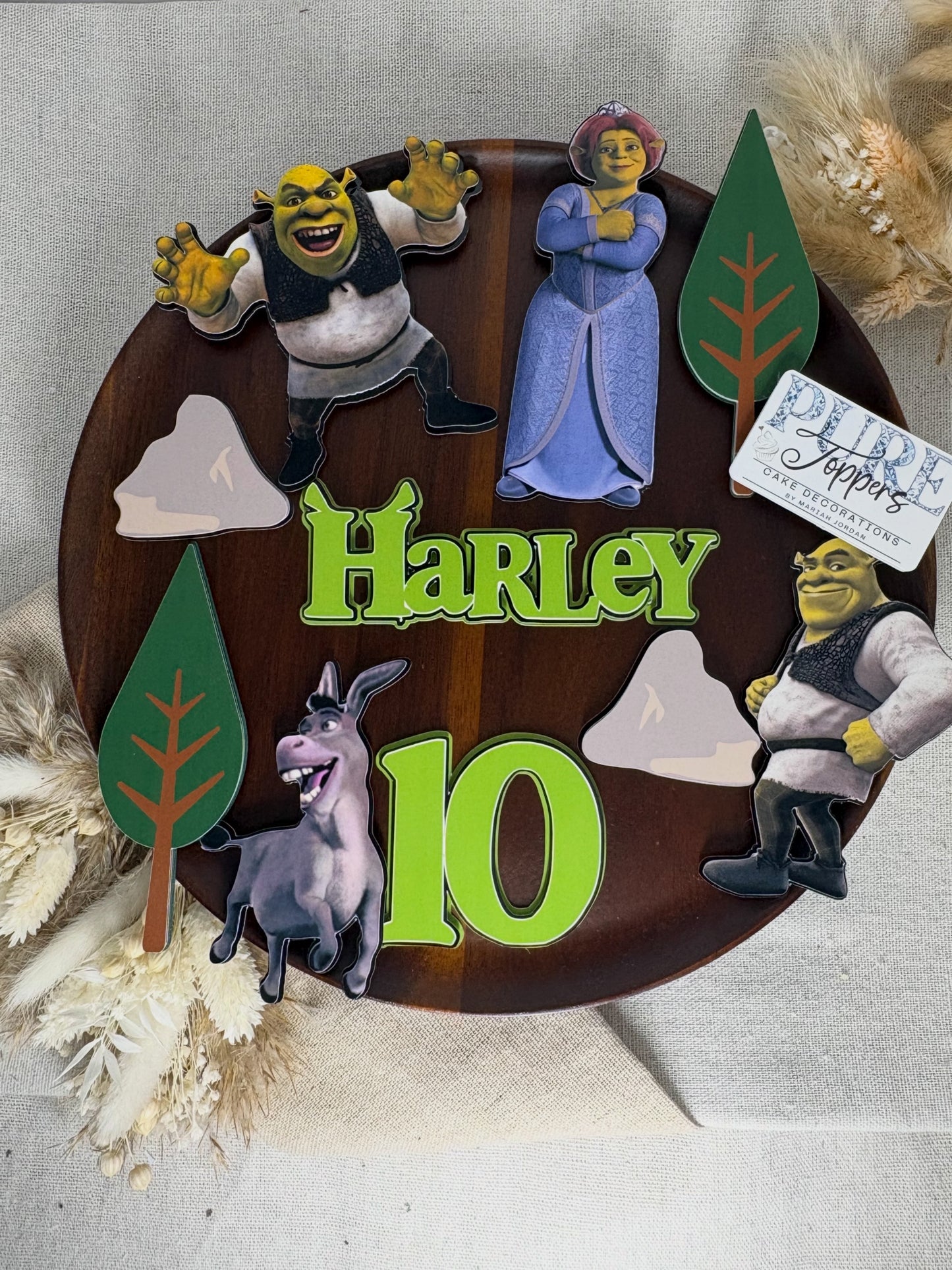 Personalised Shrek Cake Topper Set | Custom Birthday Cake Decorations with Name & Age