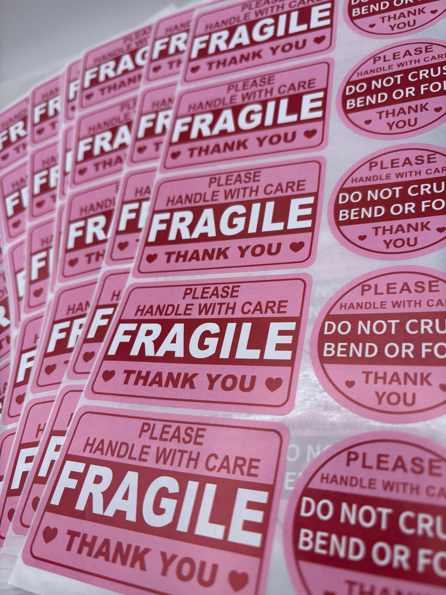 100 Pink Fragile Stickers – Handle With Care & Caution Labels