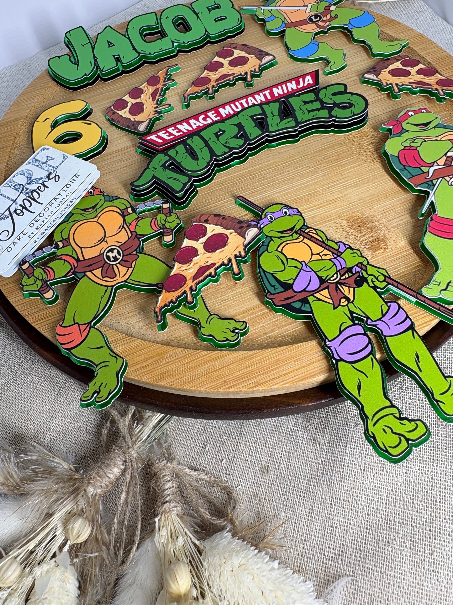 Personalised Ninja Turtles Cake Topper | Teenage Mutant Ninja Turtle Birthday Cake Decoration | Custom Name & Age Cake Charm
