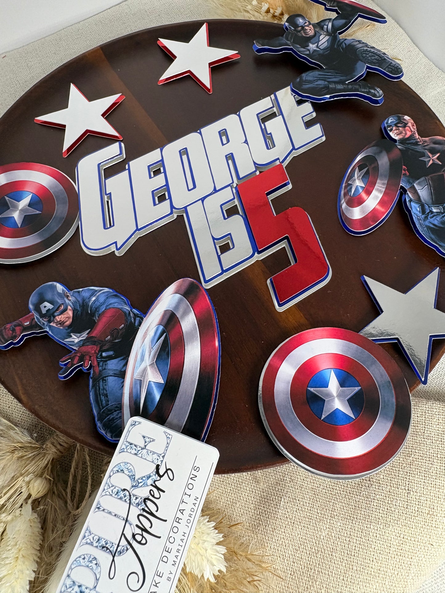 Captain America Cake Topper | Avengers Superhero Birthday Cake Decoration | Captain America Party Cake Charm | Kids Superhero Cake Topper