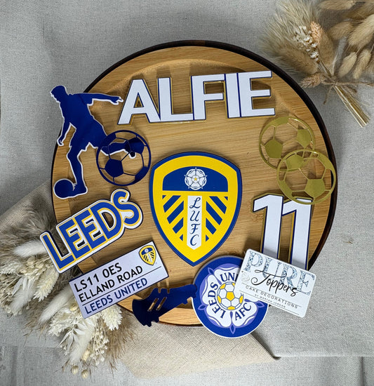 Personalised Leeds United Football Cake Topper Set – Custom Birthday Cake Decorations