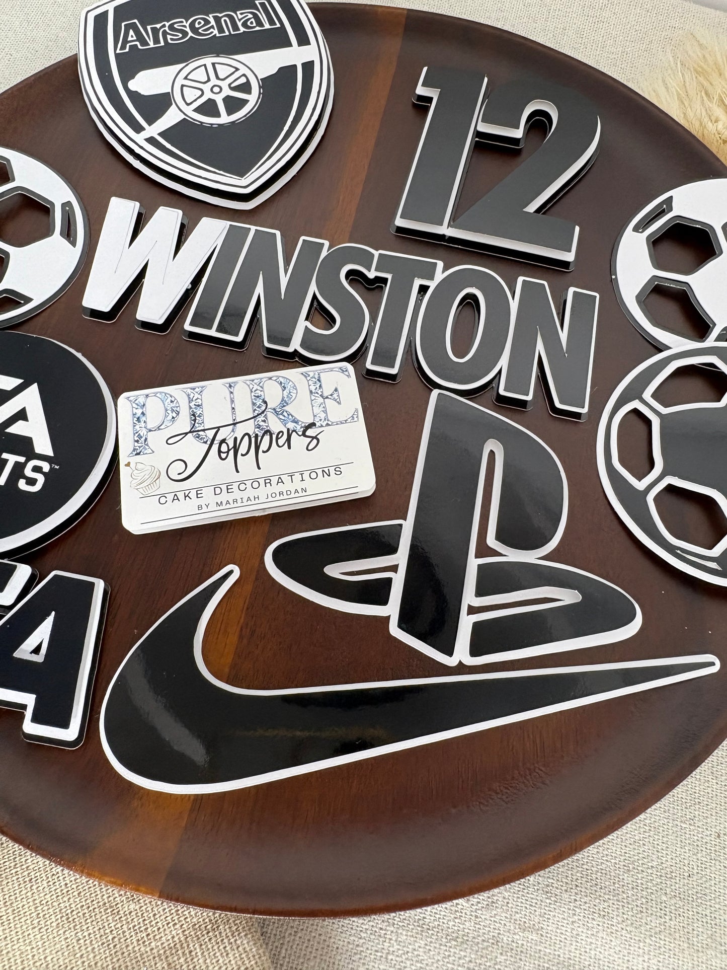 Arsenal FC Birthday Cake Topper – Custom Gaming & Nike Theme Cake Decoration - Black & White
