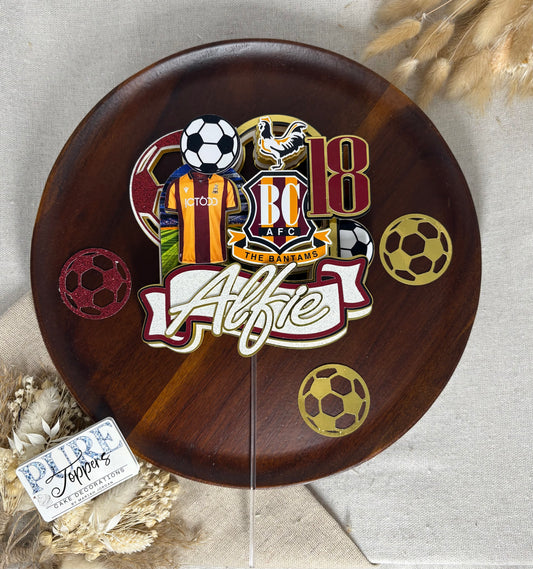 Bradford City Cake Topper -  Personalised 3D Bradford City Football Cake Topper - Bradford City FC 3D Cake Topper | Personalised Football Theme