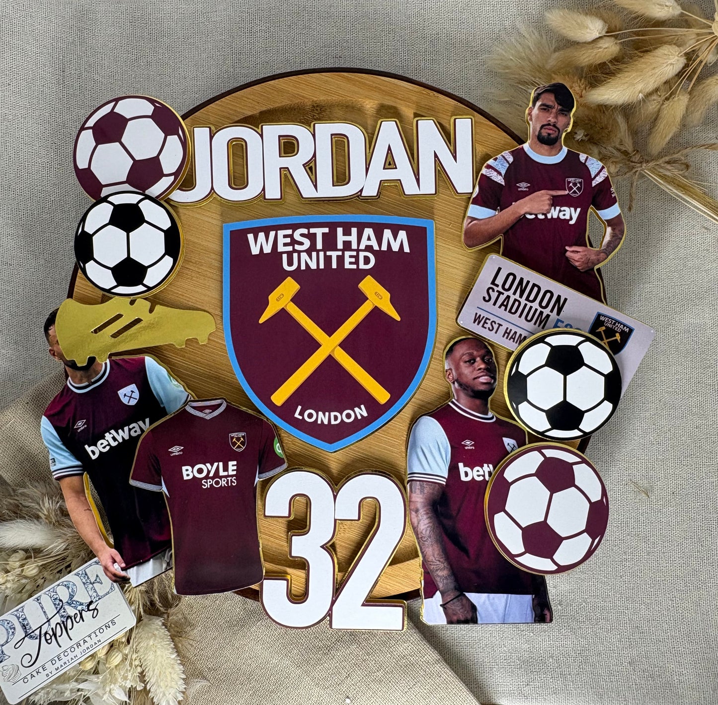 Personalised West Ham United Inspired Cake Topper | Football Birthday Cake Decoration | Custom Name & Age Cake Charm