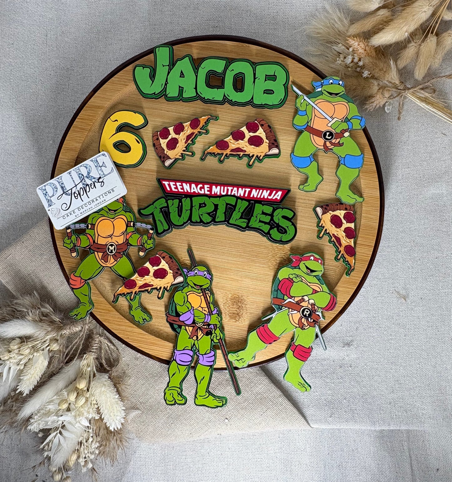 Personalised Ninja Turtles Cake Topper | Teenage Mutant Ninja Turtle Birthday Cake Decoration | Custom Name & Age Cake Charm