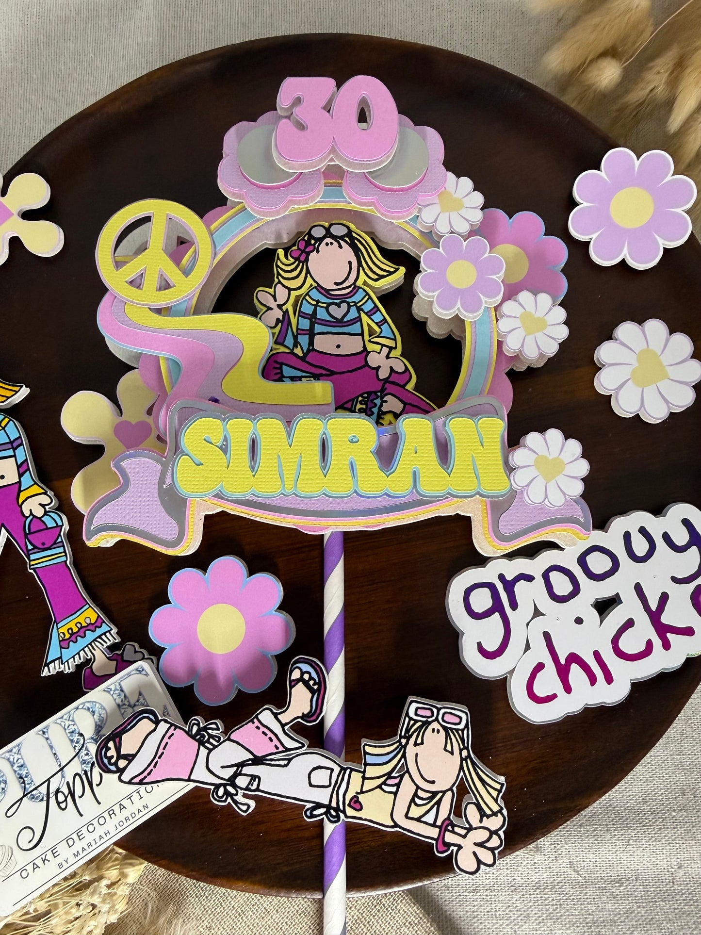 Groovy Chick Pastel Cake Topper & Charm Set | Personalised 3D Layered Birthday Cake Decorations