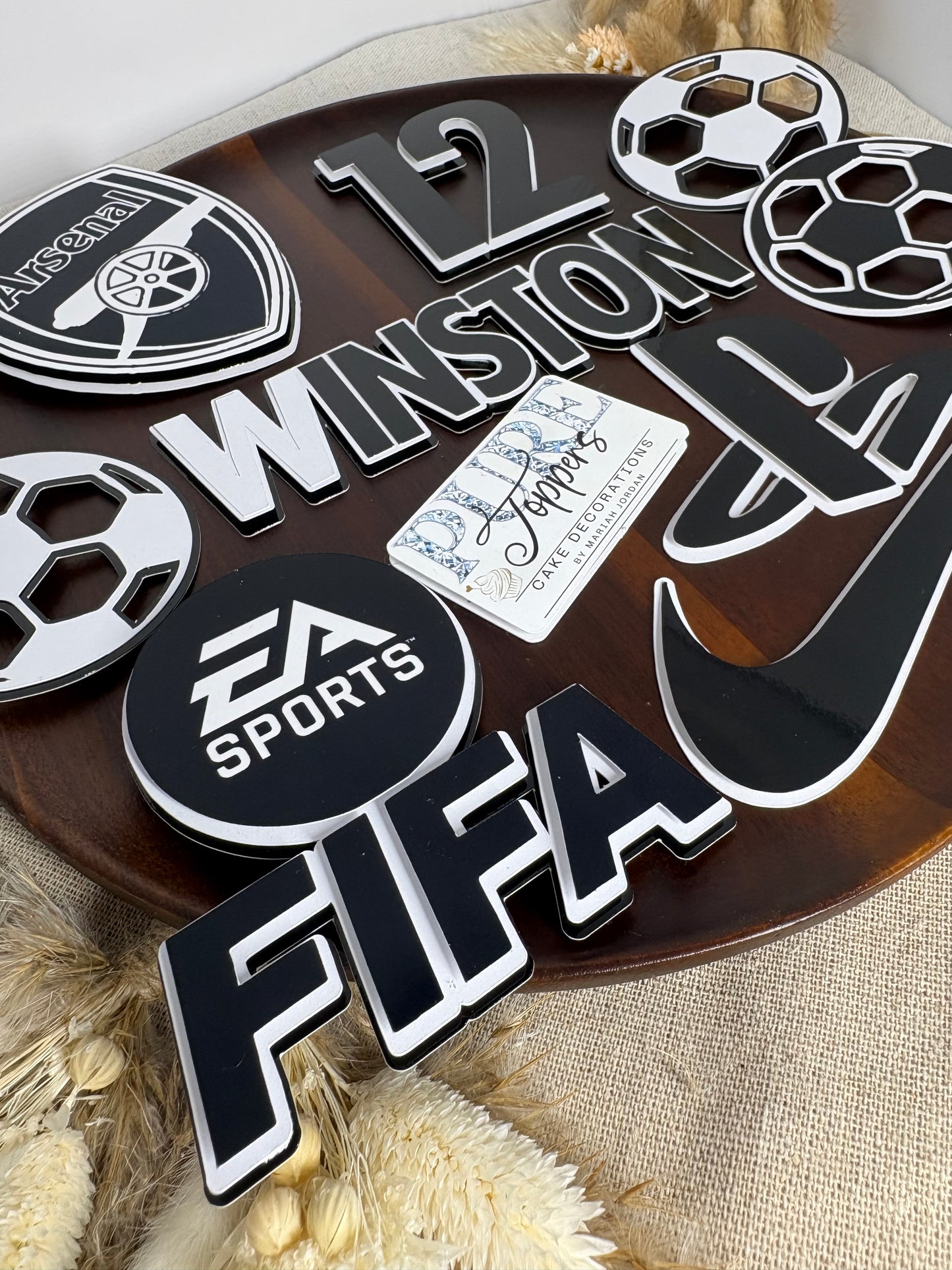 Arsenal FC Birthday Cake Topper – Custom Gaming & Nike Theme Cake Decoration - Black & White