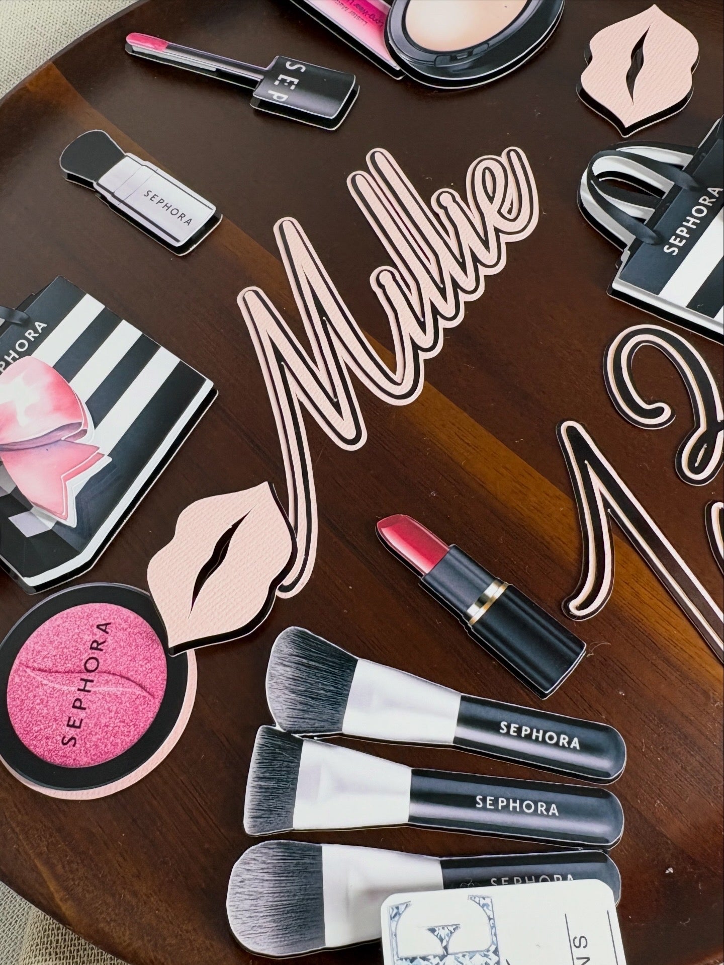 Makeup Cake Topper Set with Personalised Name & Age – Sephora Inspired Beauty Birthday Cake Decoration