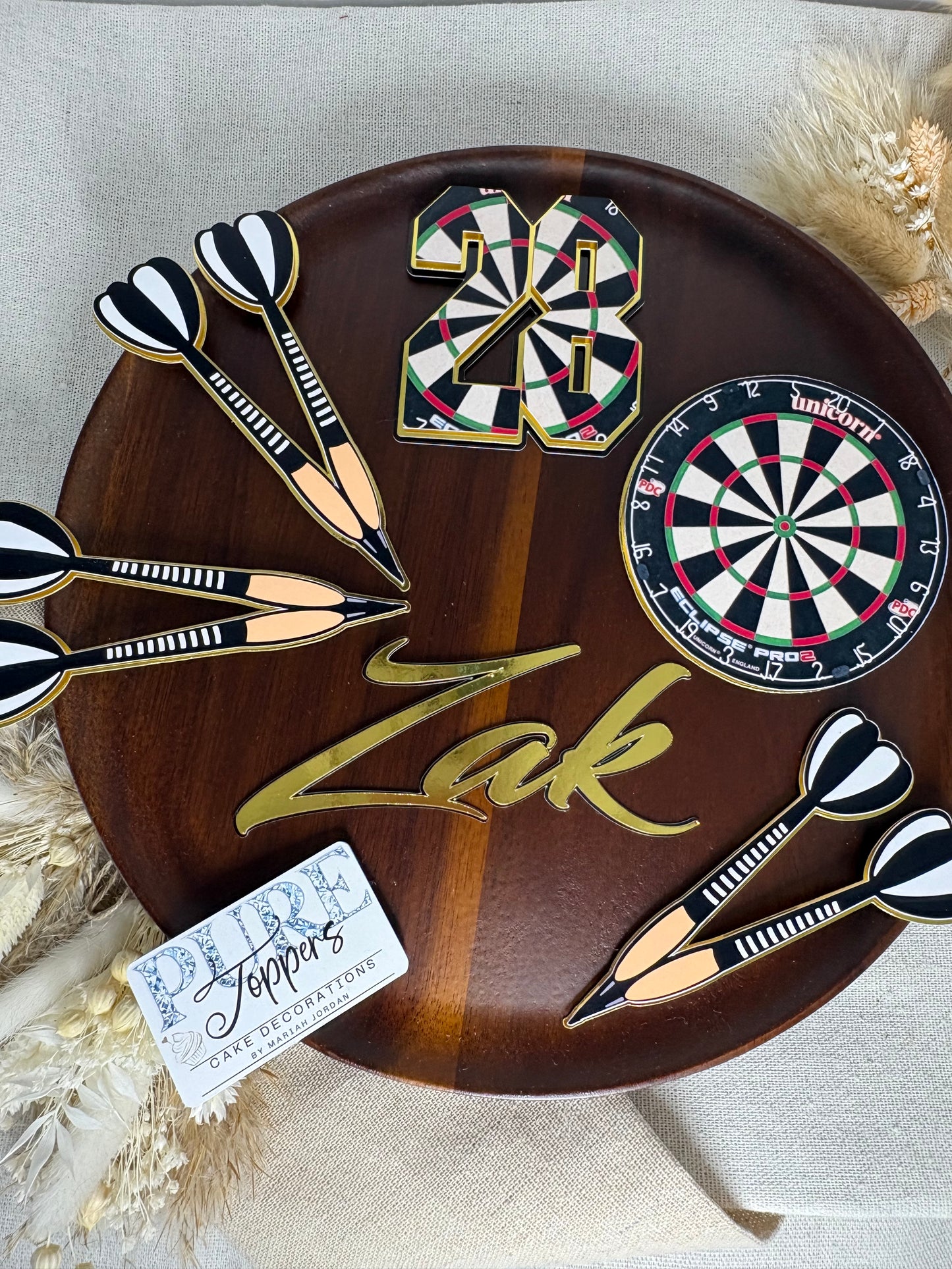 Personalised Darts Cake Topper – Custom Name & Age Dartboard Birthday Decoration
