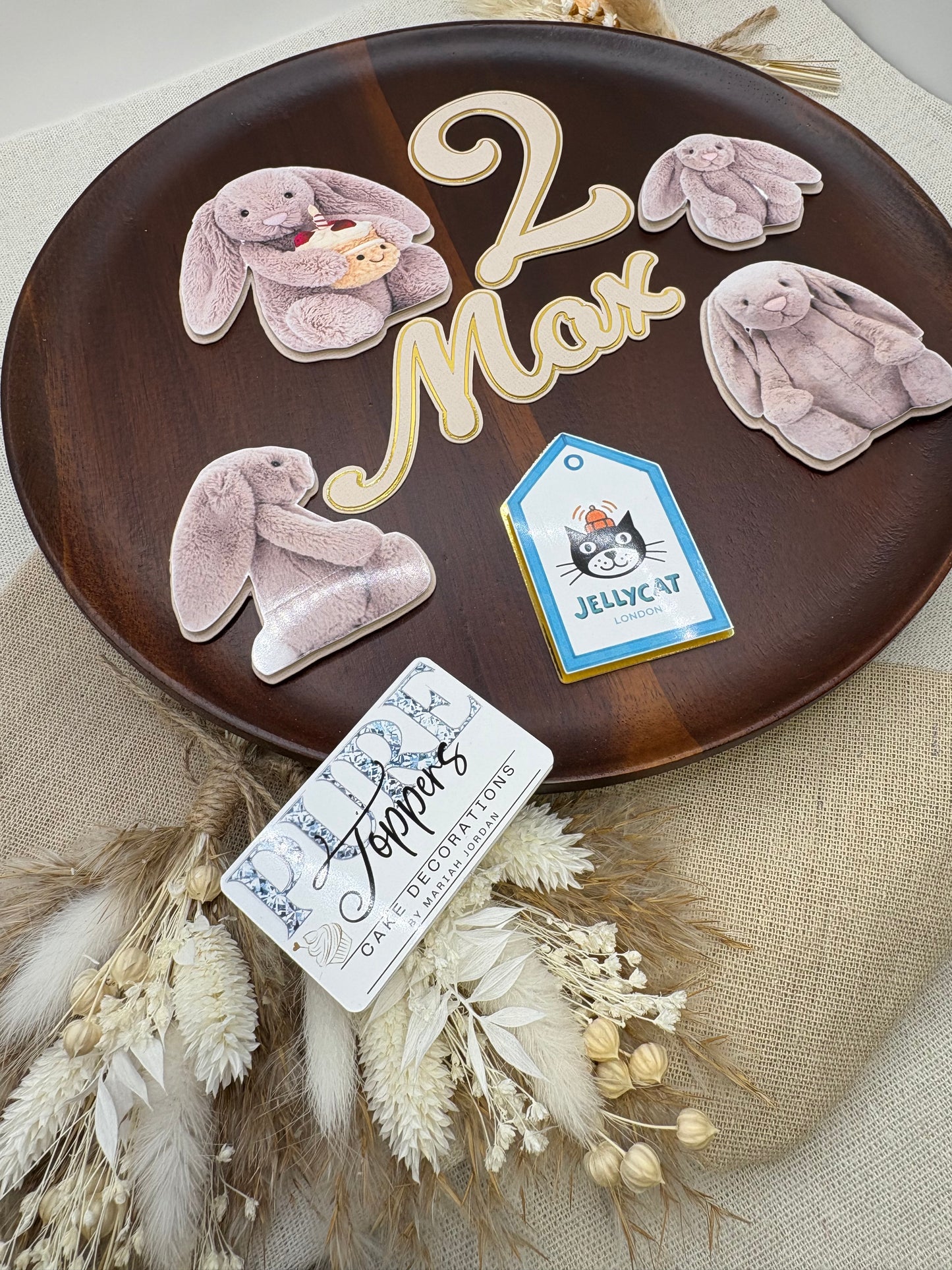 Personalised Jellycat Badge Cake Topper Set – Custom Name & Age Birthday Decoration