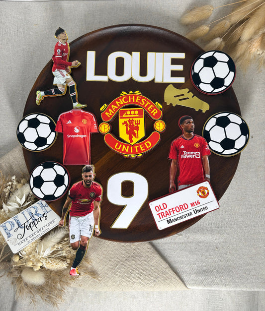 Manchester United Football Cake Topper – Personalised Man U Badge Cake Decoration, Custom Football Birthday Topper