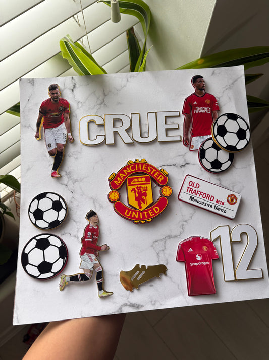 Manchester United Football Cake Topper – Personalised Man U Badge Cake Decoration, Custom Football Birthday Topper