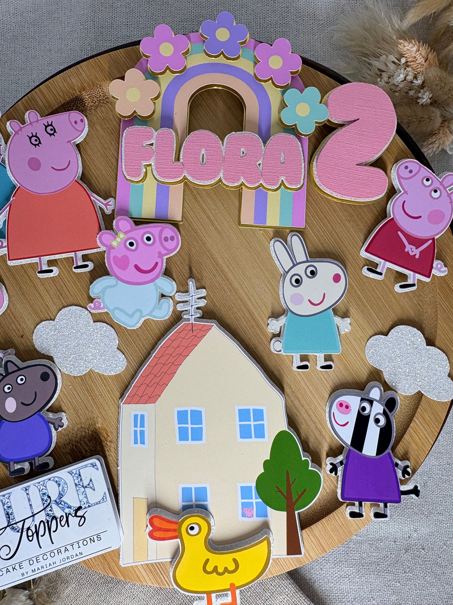 Personalised Peppa Pig & Family Cake Topper | Peppa Pig Birthday Cake Decoration | Custom Name & Age Cake Charm
