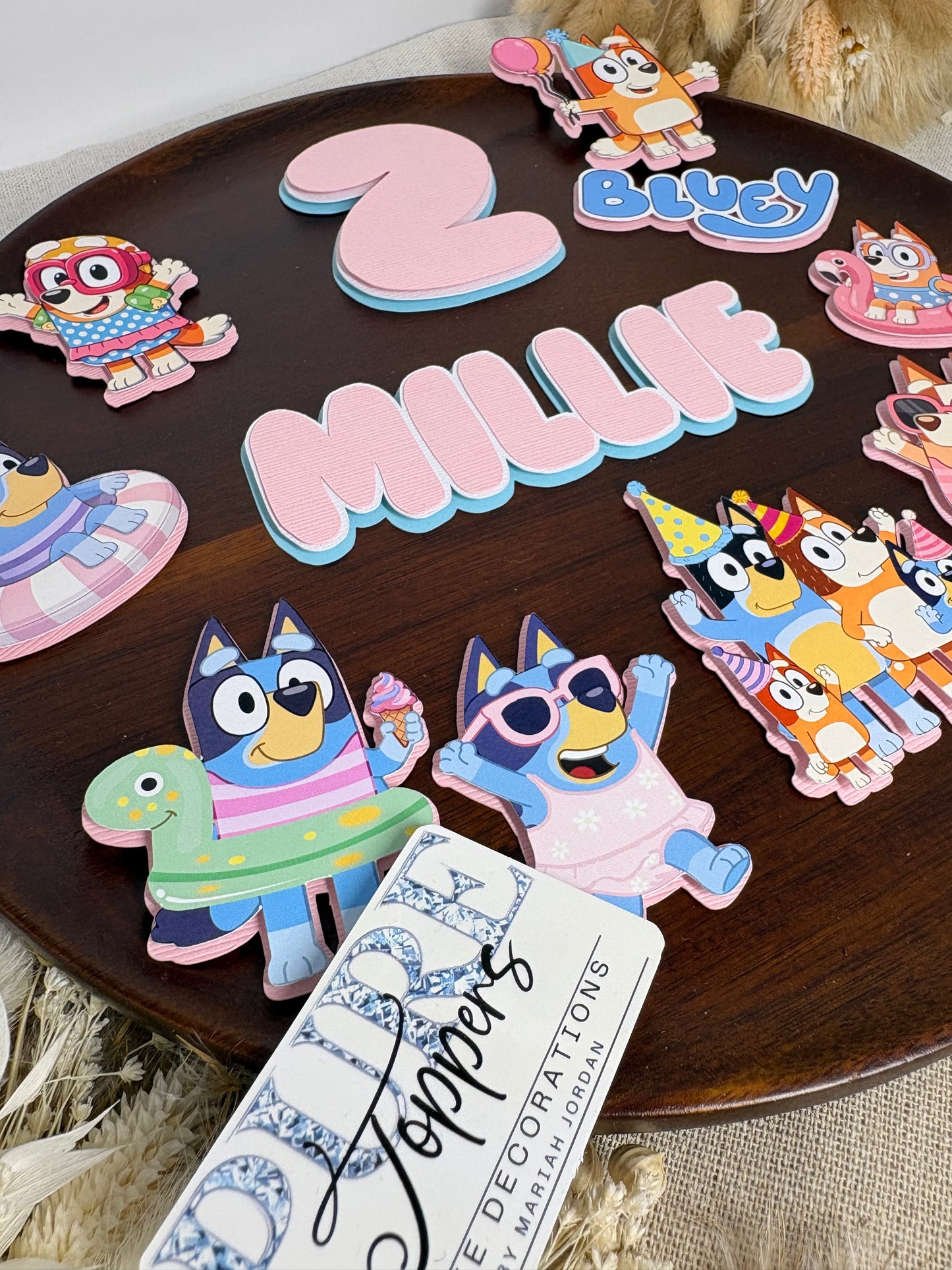 Bluey Swimming Cake Topper Set | Personalised Pool Party Birthday Decorations