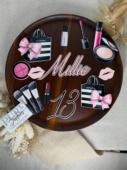 Makeup Cake Topper Set with Personalised Name & Age – Sephora Inspired Beauty Birthday Cake Decoration