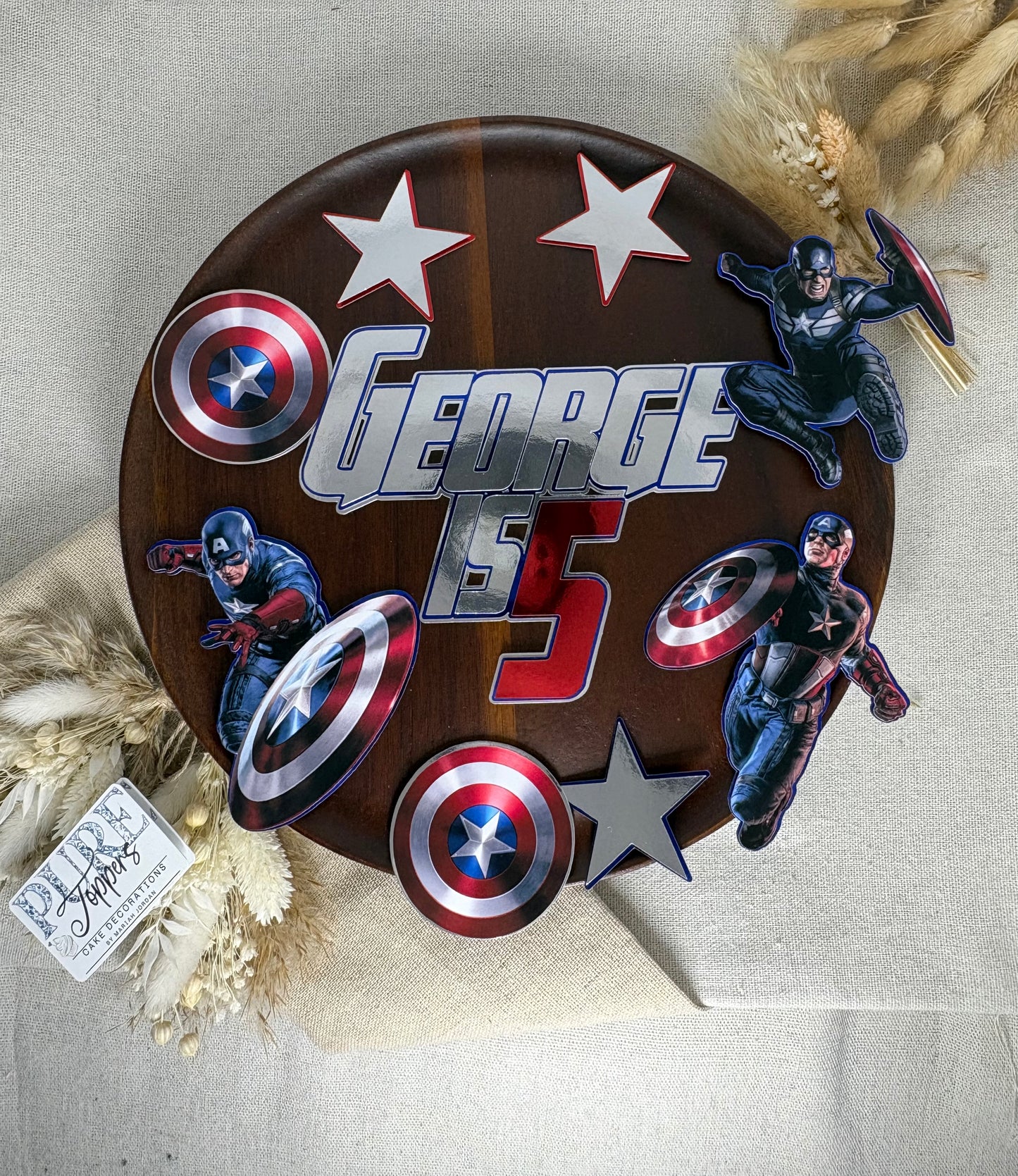 Captain America Cake Topper | Avengers Superhero Birthday Cake Decoration | Captain America Party Cake Charm | Kids Superhero Cake Topper