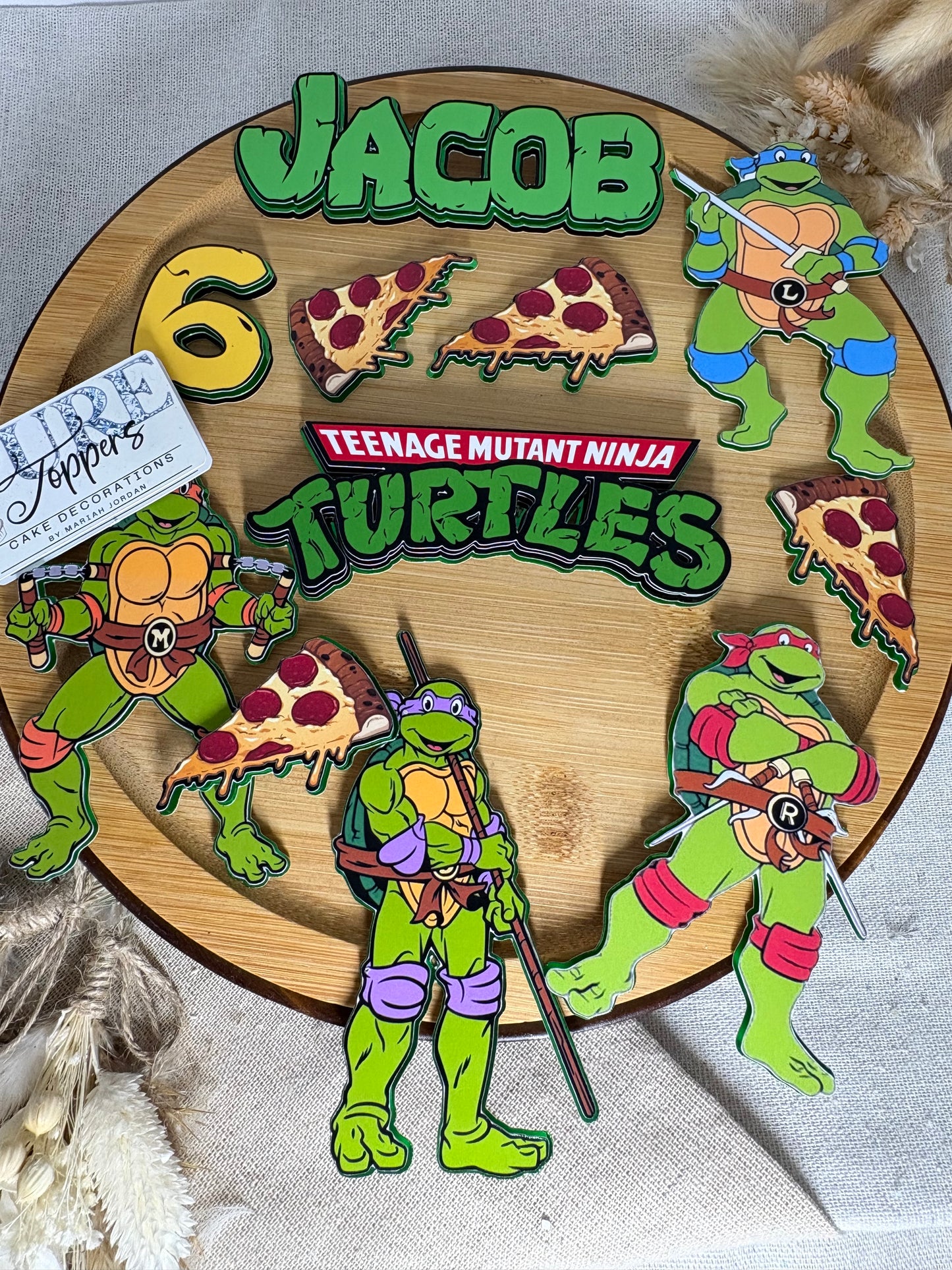 Personalised Ninja Turtles Cake Topper | Teenage Mutant Ninja Turtle Birthday Cake Decoration | Custom Name & Age Cake Charm