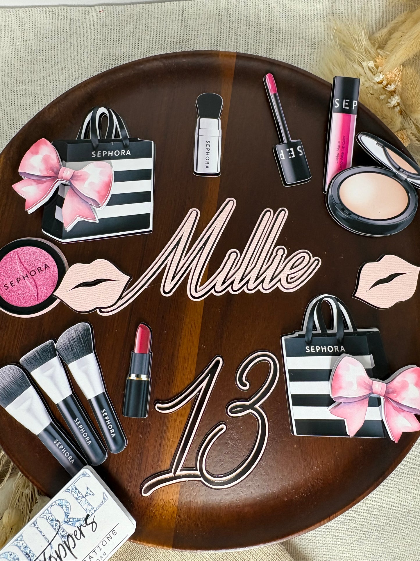 Makeup Cake Topper Set with Personalised Name & Age – Sephora Inspired Beauty Birthday Cake Decoration